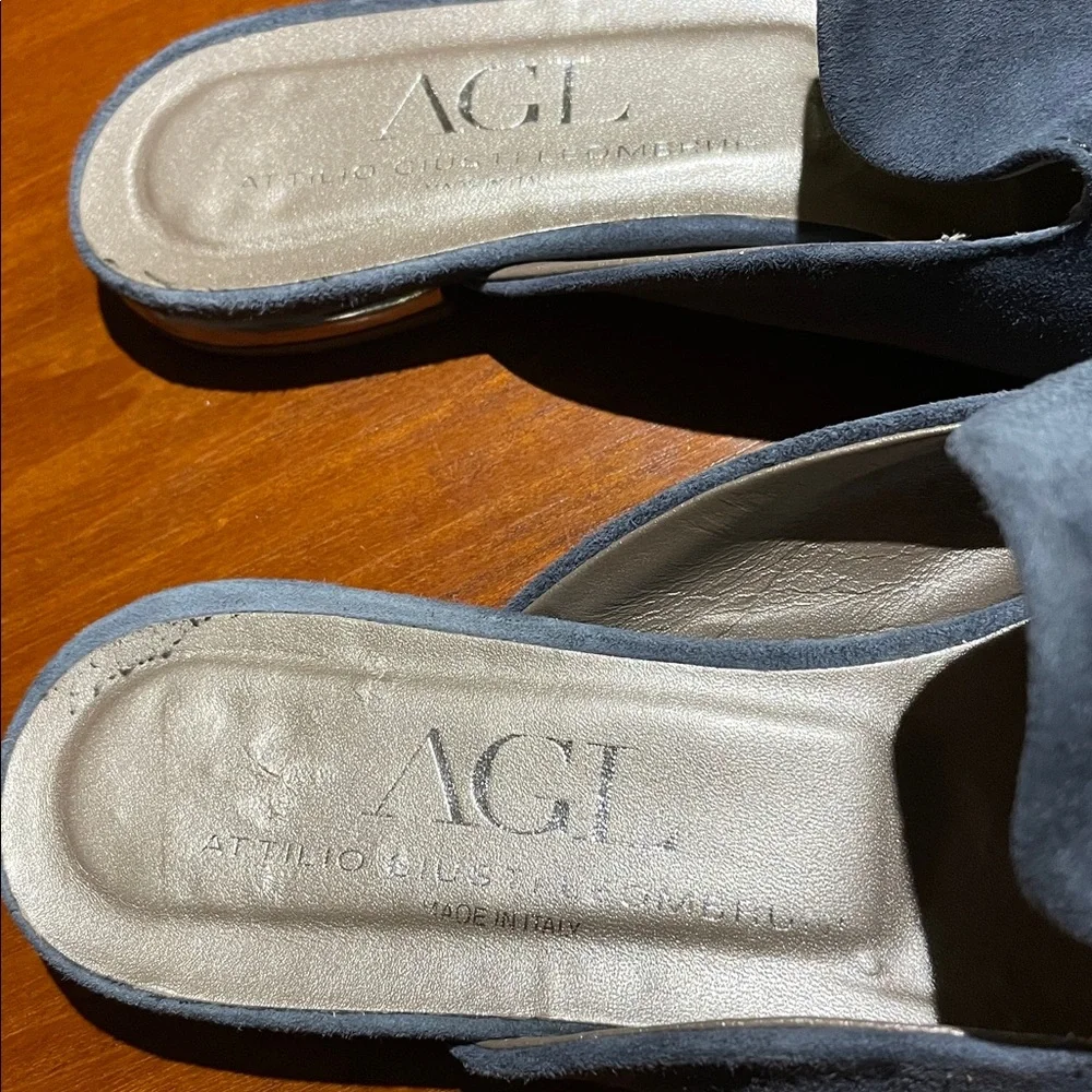 AGL Attilio Giusti Leombruni blue suede mules size 40